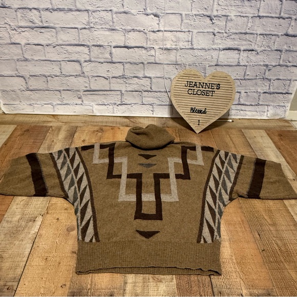 Lauren Ralph Lauren Lambswool Aztec Slouchy Dolman Sleeve Cowl Neck Top - M - Picture 10 of 11